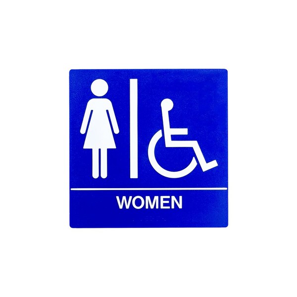 Bcf 8 x 8, Women Door Sign, Square Print, Picture, Text With Braille and Handicapped Symbol, Blue SB443-BLUE - main